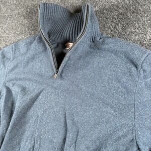 Amundsen Sweater Mens XL Blue Logo Knitted Merino Wool Blend Patch 1/4 zip